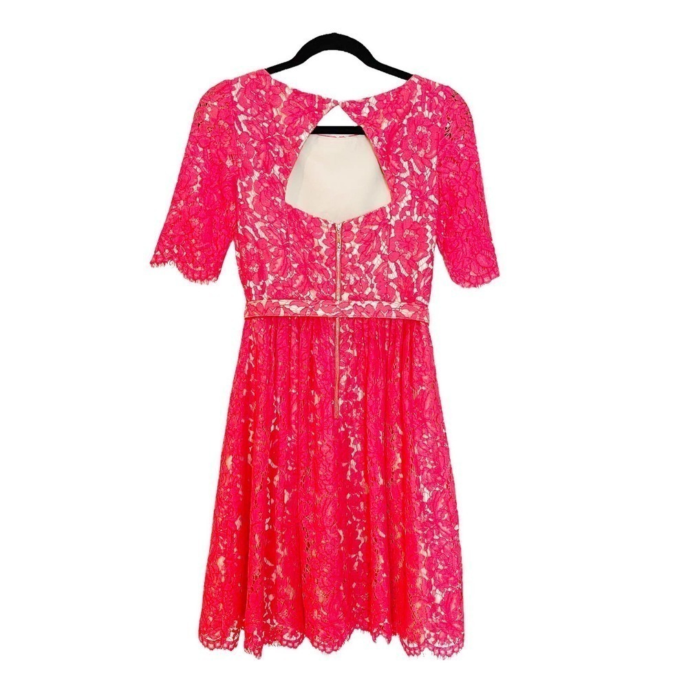 Eliza J Belted Lace Fit and Flare Dress Short Sleeves Red Women's Size 2 - Picture 6 of 15